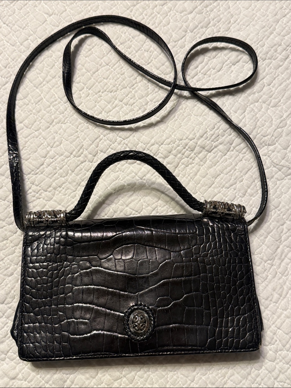 Brighton Black Croc-Embossed Top-Handle Crossbody